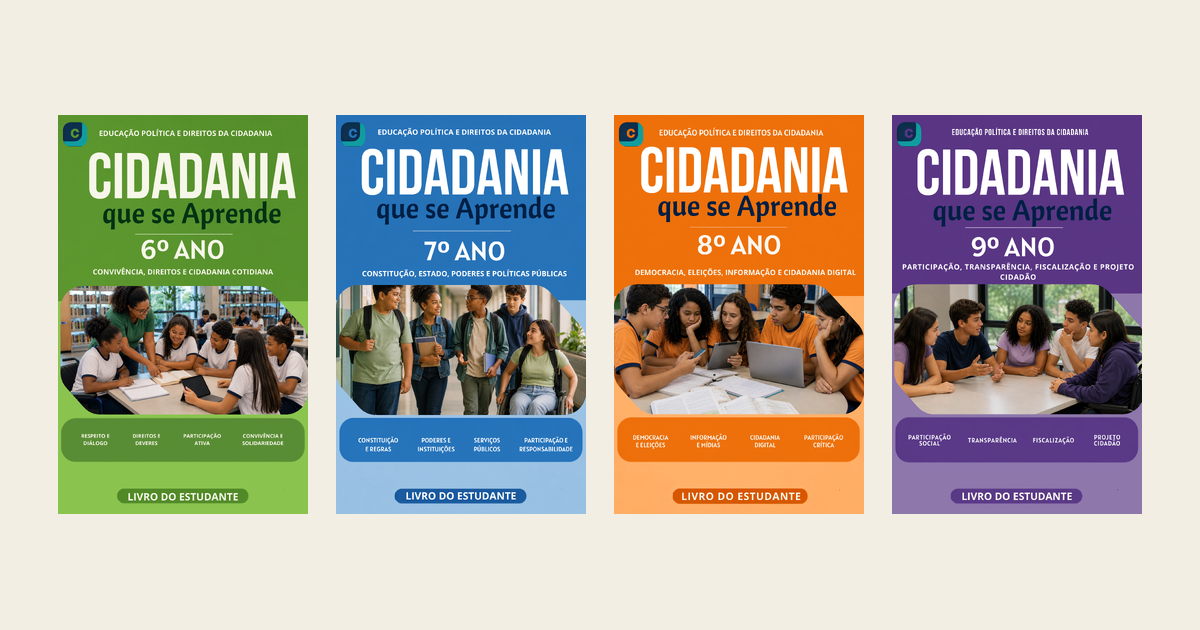 Capas dos quatro Livros do Estudante da coleção Cidadania que se Aprende, do 6º ao 9º ano